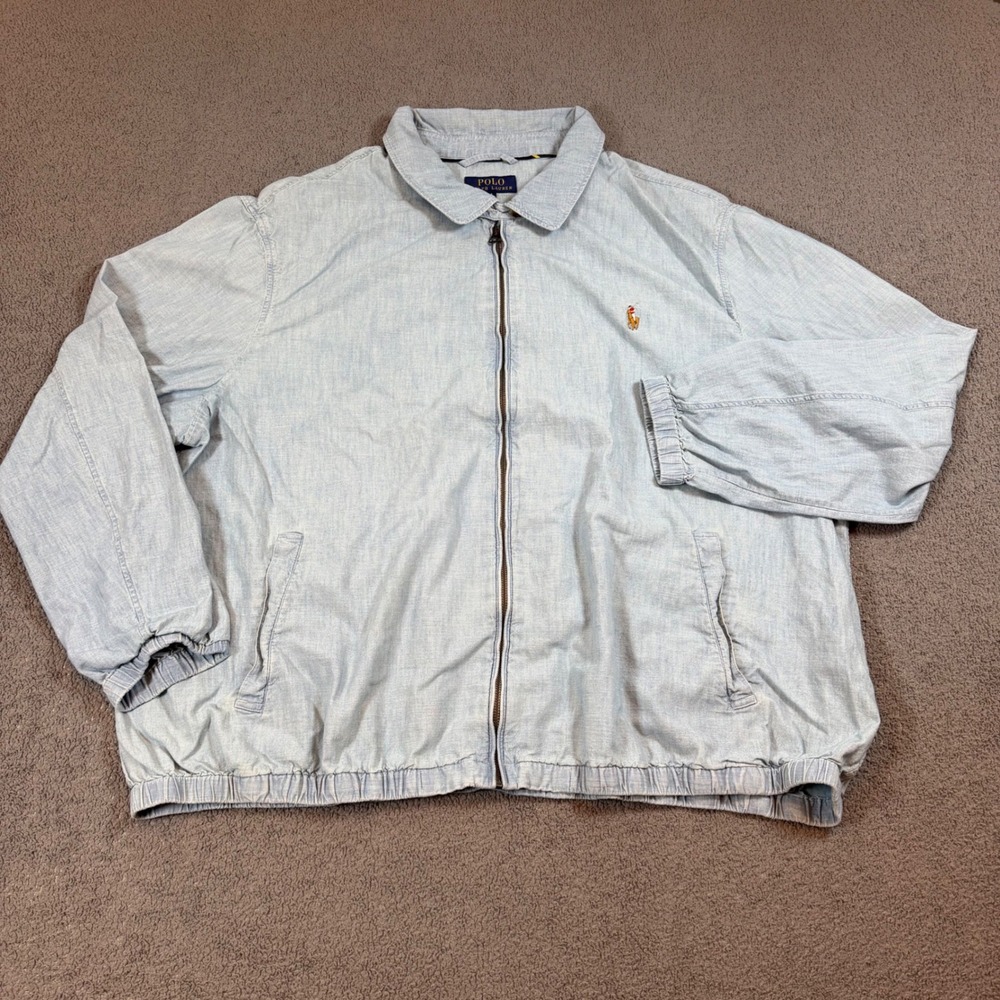 Polo Ralph Lauren Mens 3XB Light Blue Chambray Full Zip Harrington Jacket